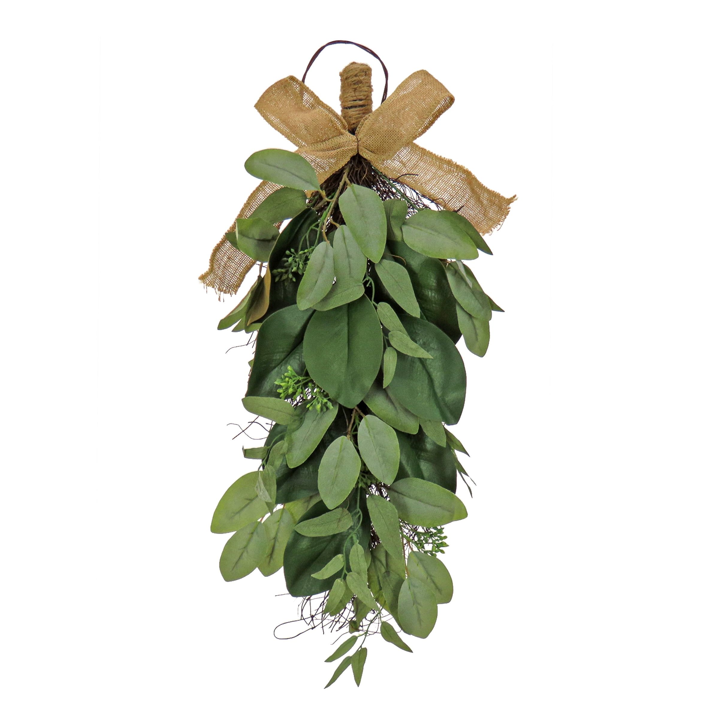 Rustic Eucalyptus & Magnolia Leaf Swag with Burlap Ribbon - 26"