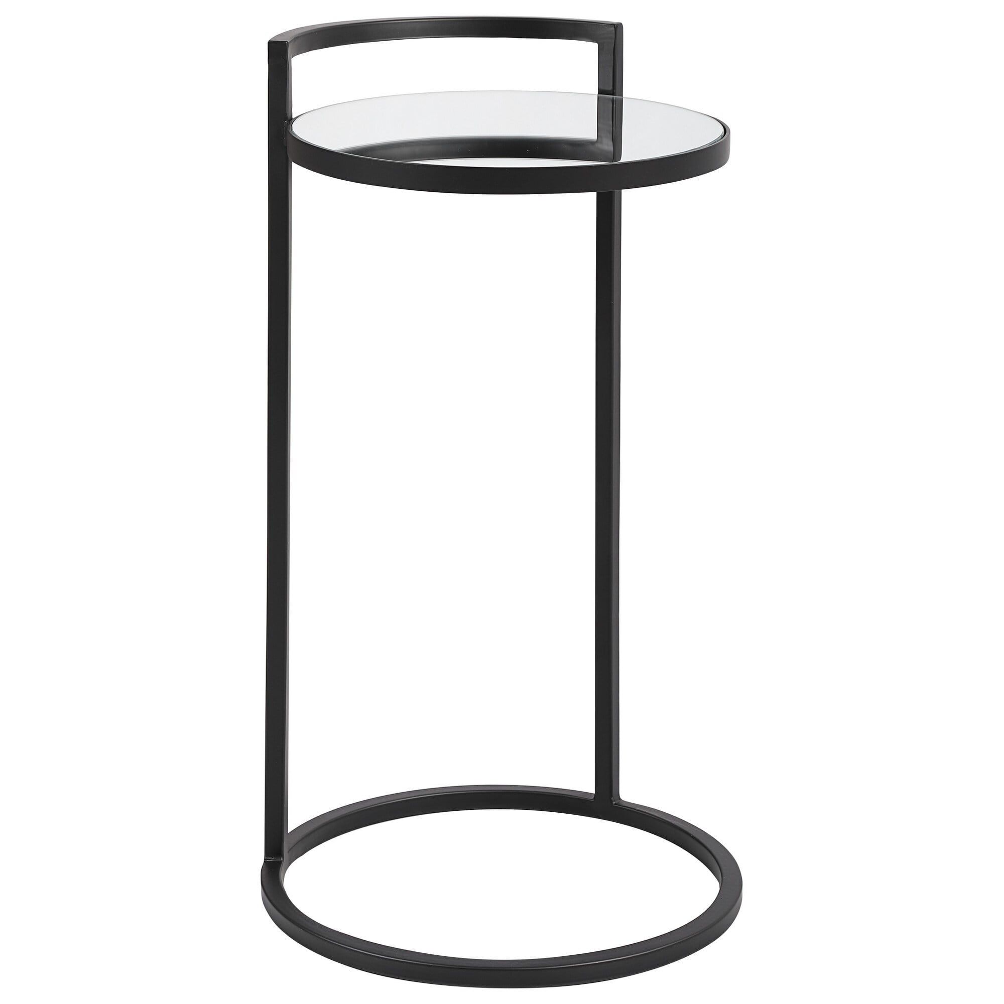 26-Inch Black Metal Frame Round Mirrored Accent Table