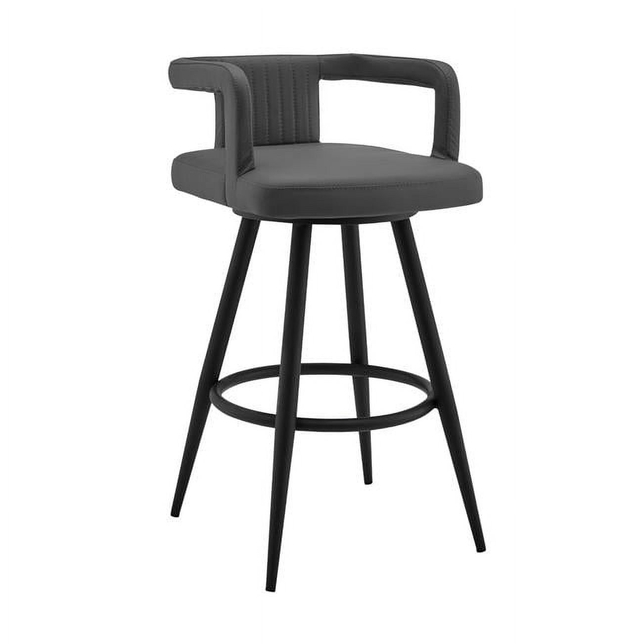 Contemporary Gray Faux Leather & Black Metal Swivel Bar Stool