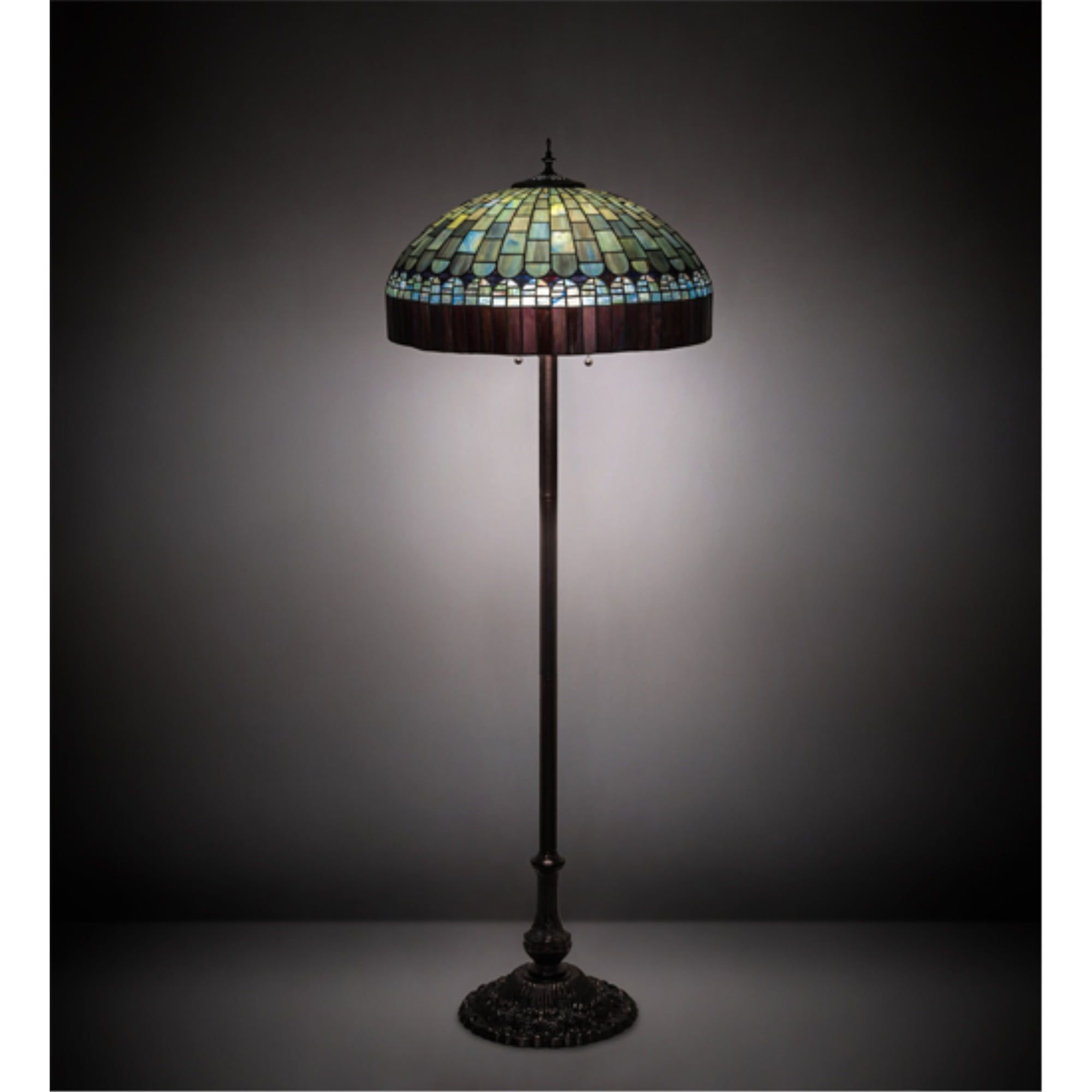 Meyda 62" Tiffany Candice Mahogany Bronze Floor Lamp with Ruby & Green Glass Shade