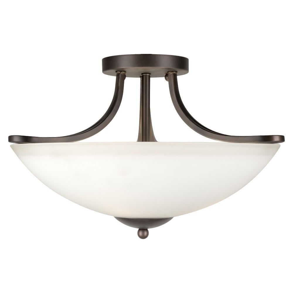 Antique Bronze and Glass 3-Light Semi-Flush Mount