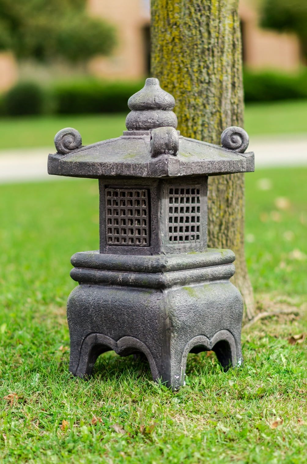 26in Grey Resin Pagoda Lantern with Magnetic Door