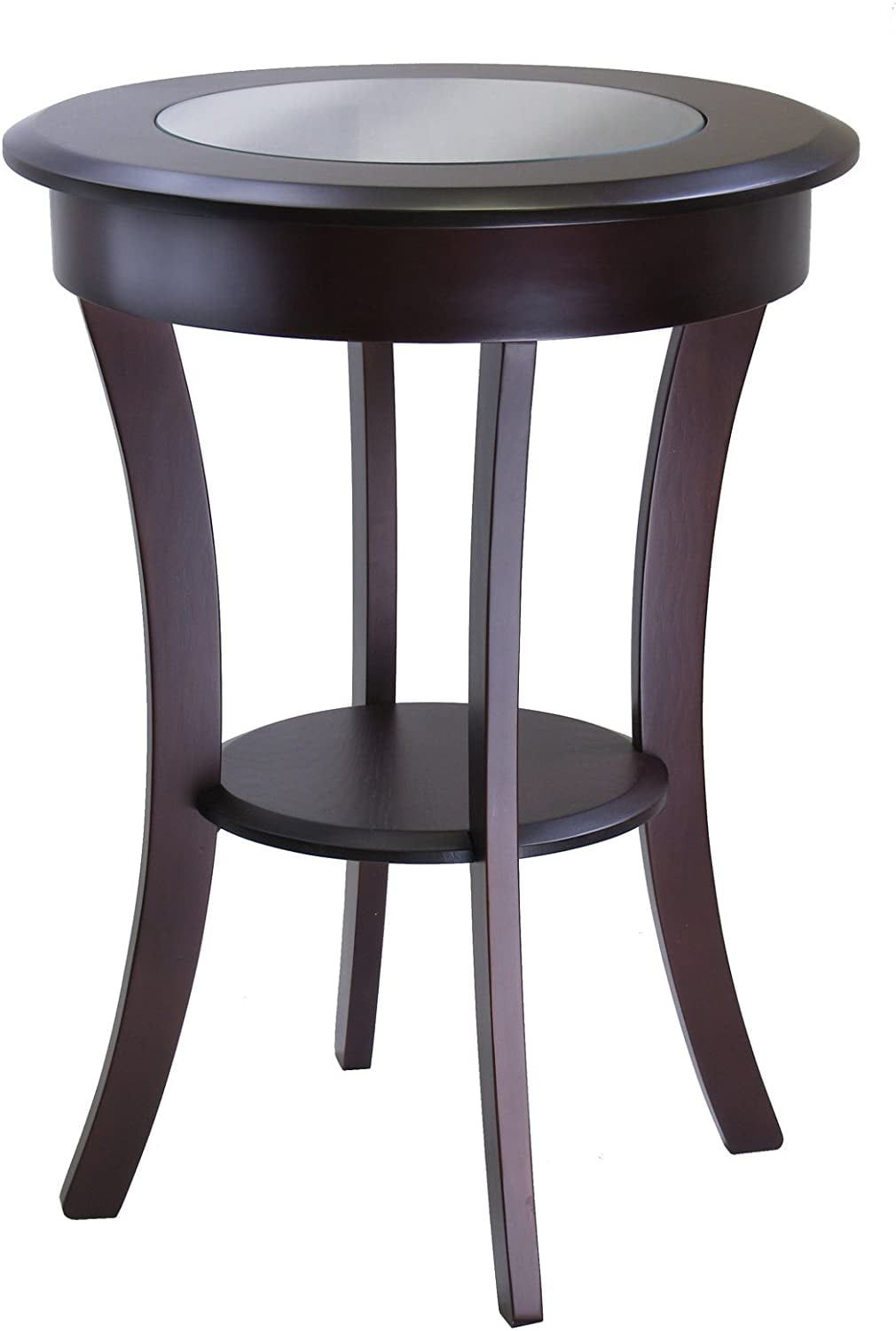 Cassie 27" Brown Wood and Glass Round Accent Table