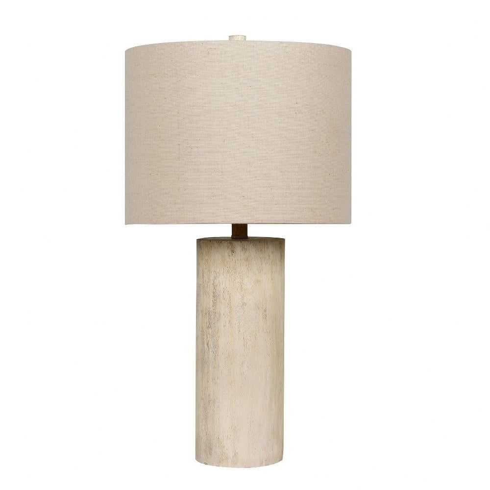 27" Cottage White Faux Wood Table Lamp with Linen Shade