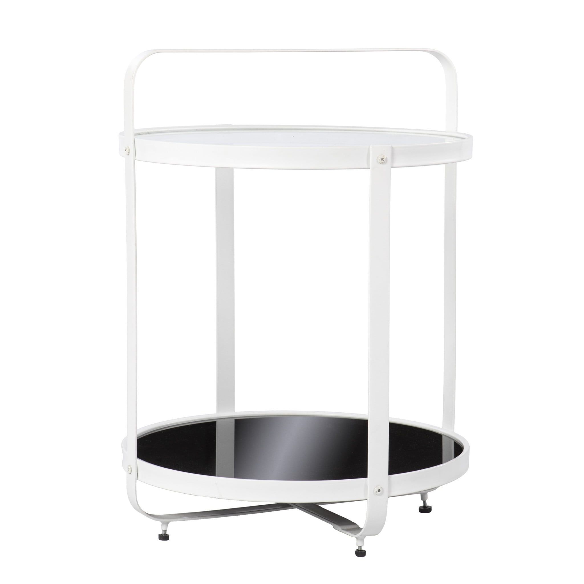 27'' White and Black Glass Metal Round End Table