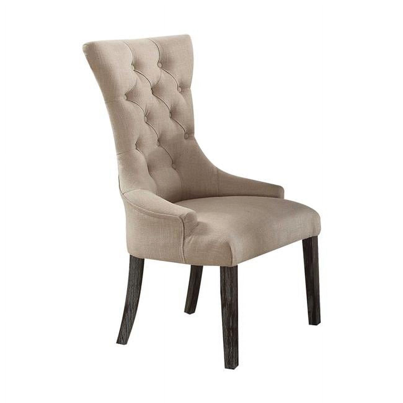 Elegant Beige Linen and Weathered Espresso Wood Parsons Arm Chair