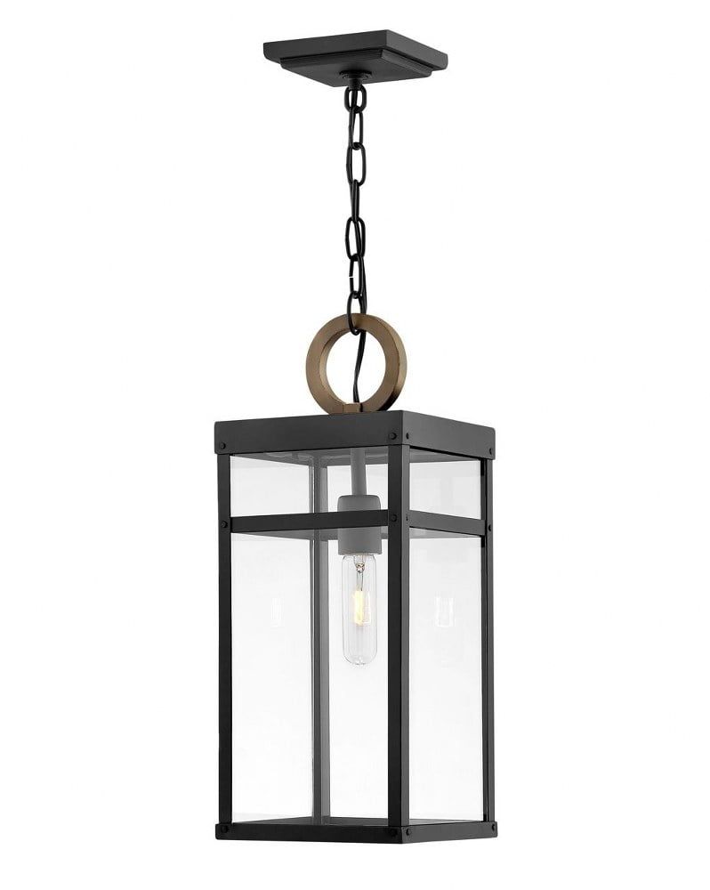 Transitional Black and Bronze LED Outdoor Hanging Lantern with Clear Glass