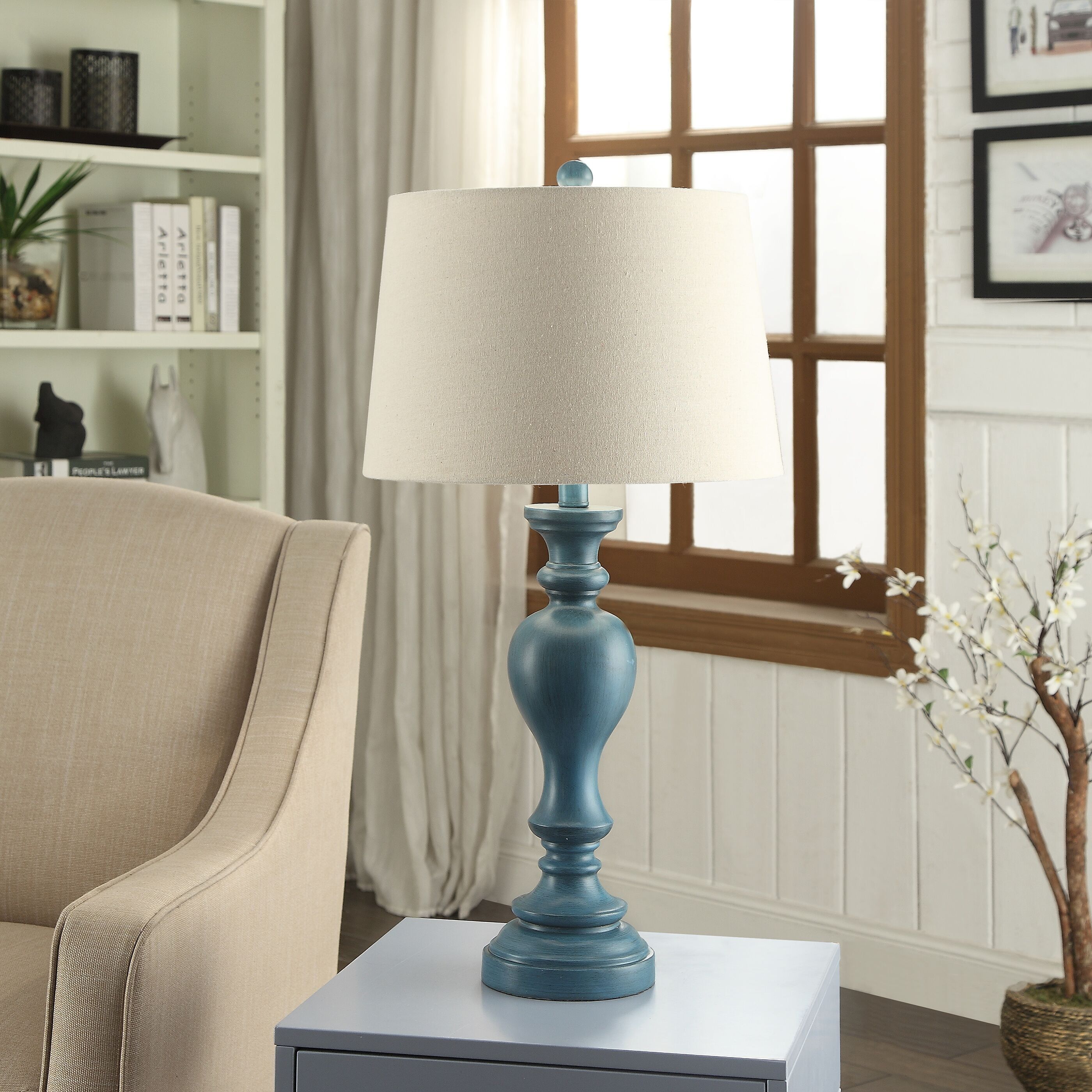 29.5" Blue Polyresin Table Lamp with Empire Shade