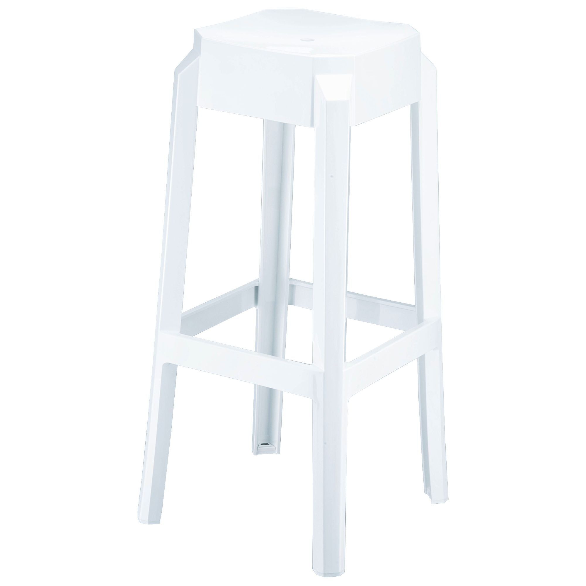 Glossy White Polycarbonate Indoor/Outdoor Bar Stool, 29.5"