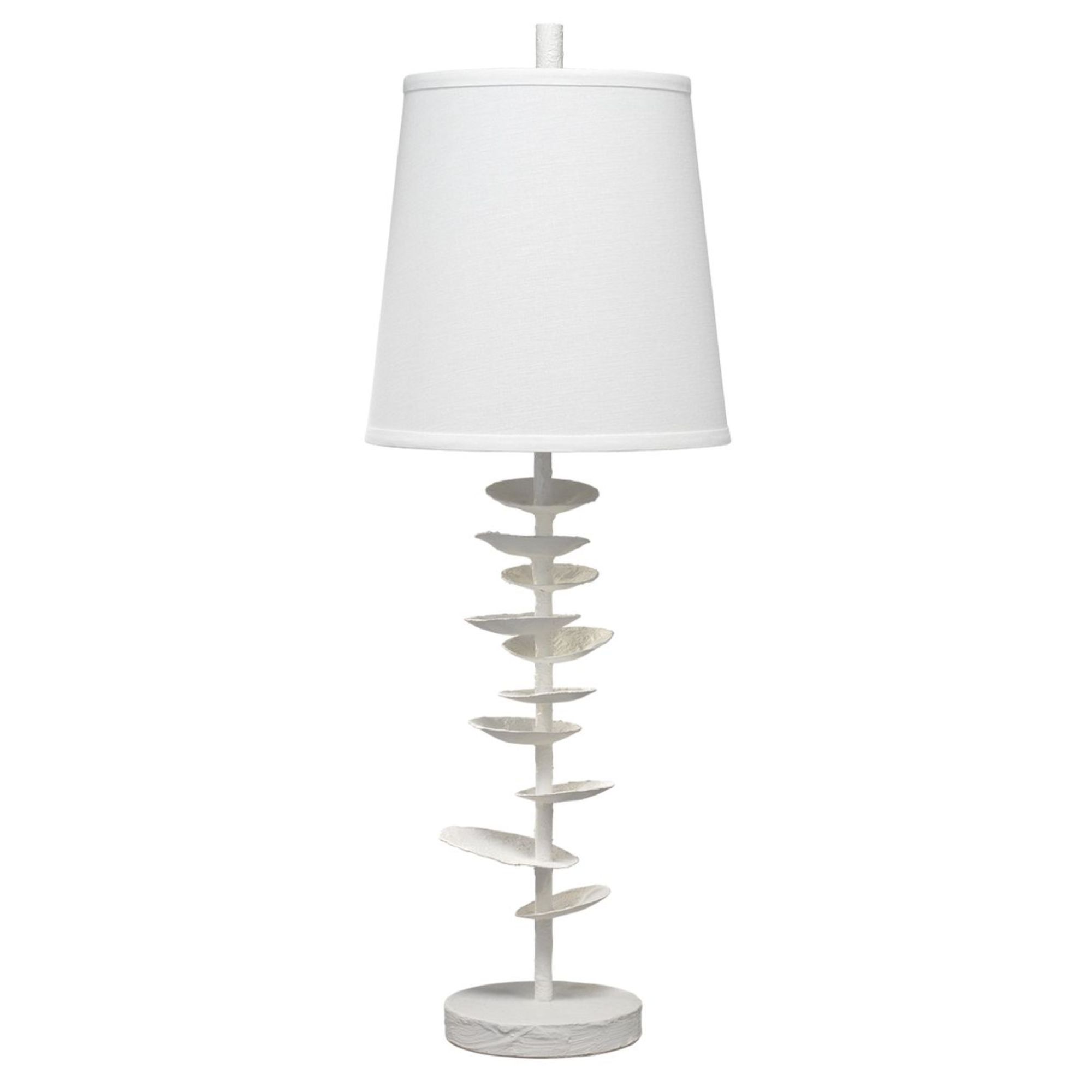 White Gesso and Plaster Table Lamp with Linen Shade