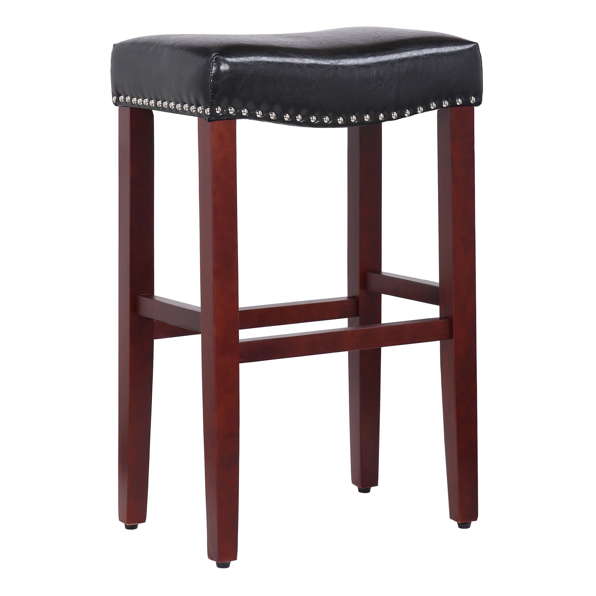 29" Cherry and Black Leather Saddle Bar Stool