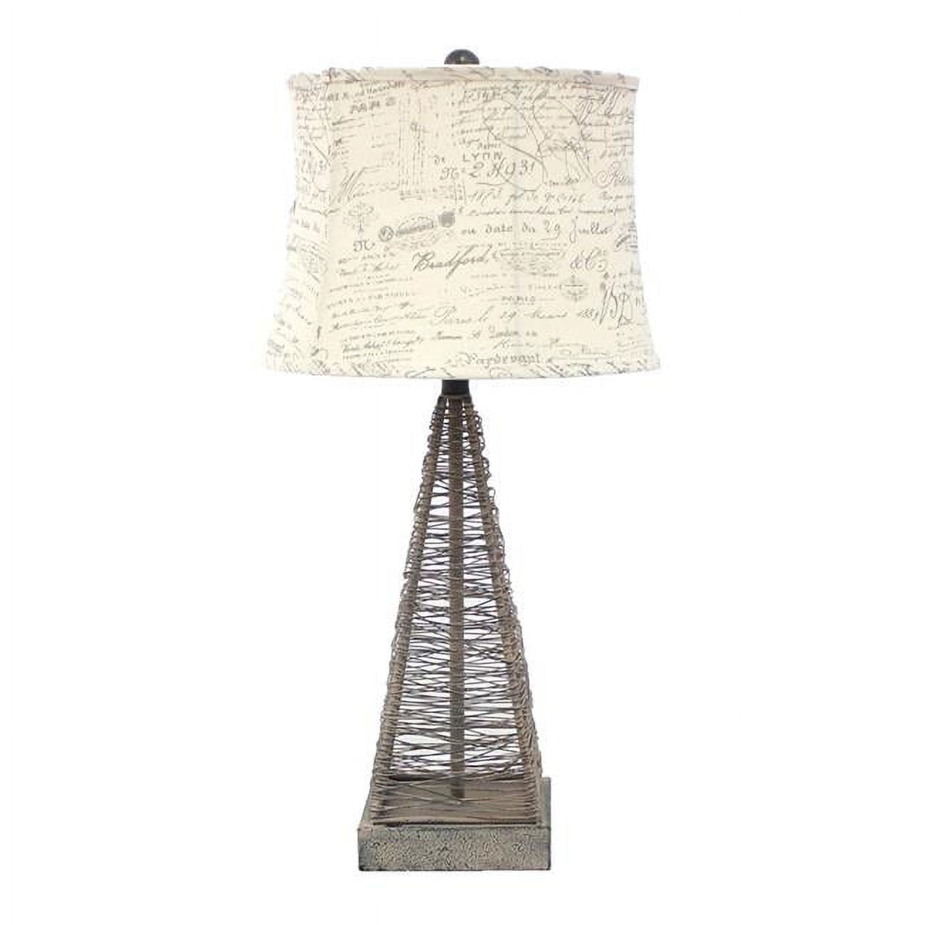 Tan Industrial Metal Table Lamp with White Linen Shade