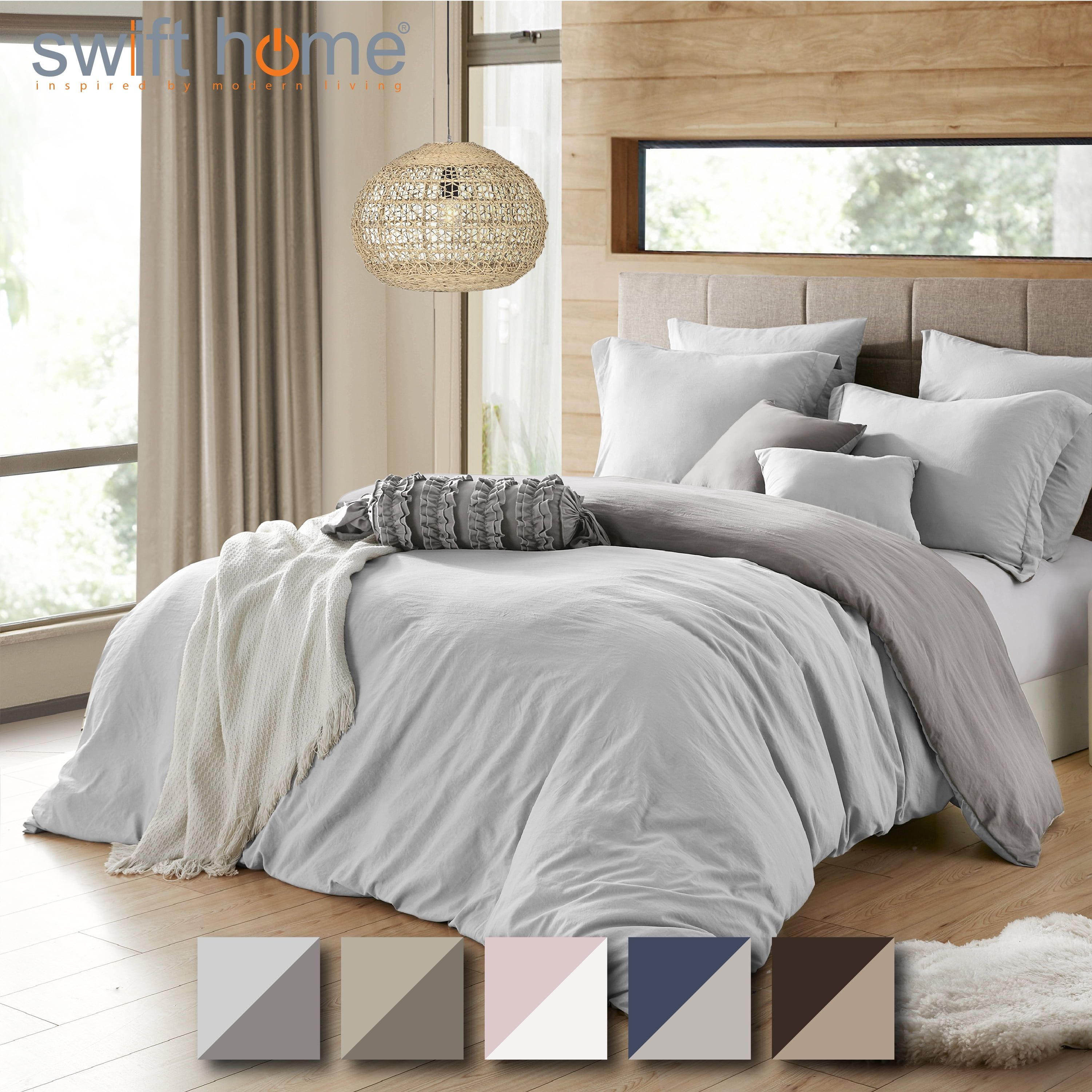 Ultra Soft Gray and Silver Reversible Microfiber Duvet Cover Set