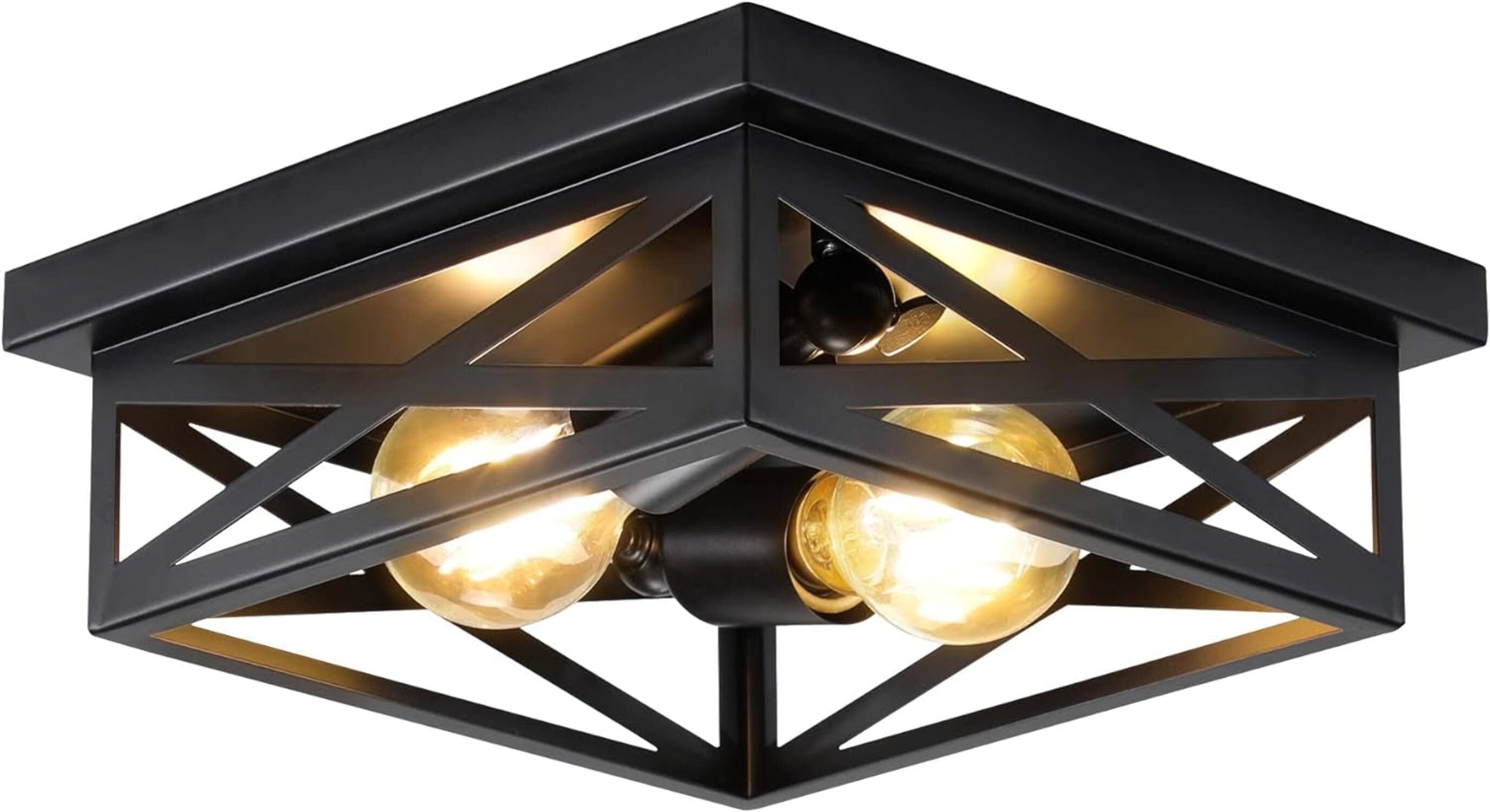 Black Metal Farmhouse Flush Mount Ceiling Light Fixture