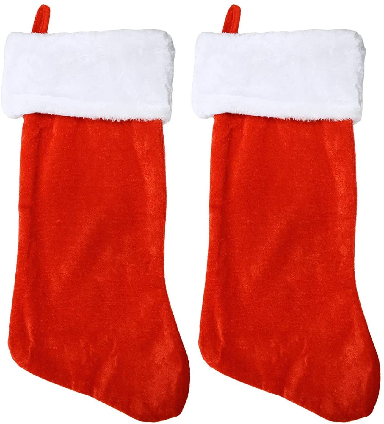 Classic Red and White Plush Christmas Stockings Set of 2