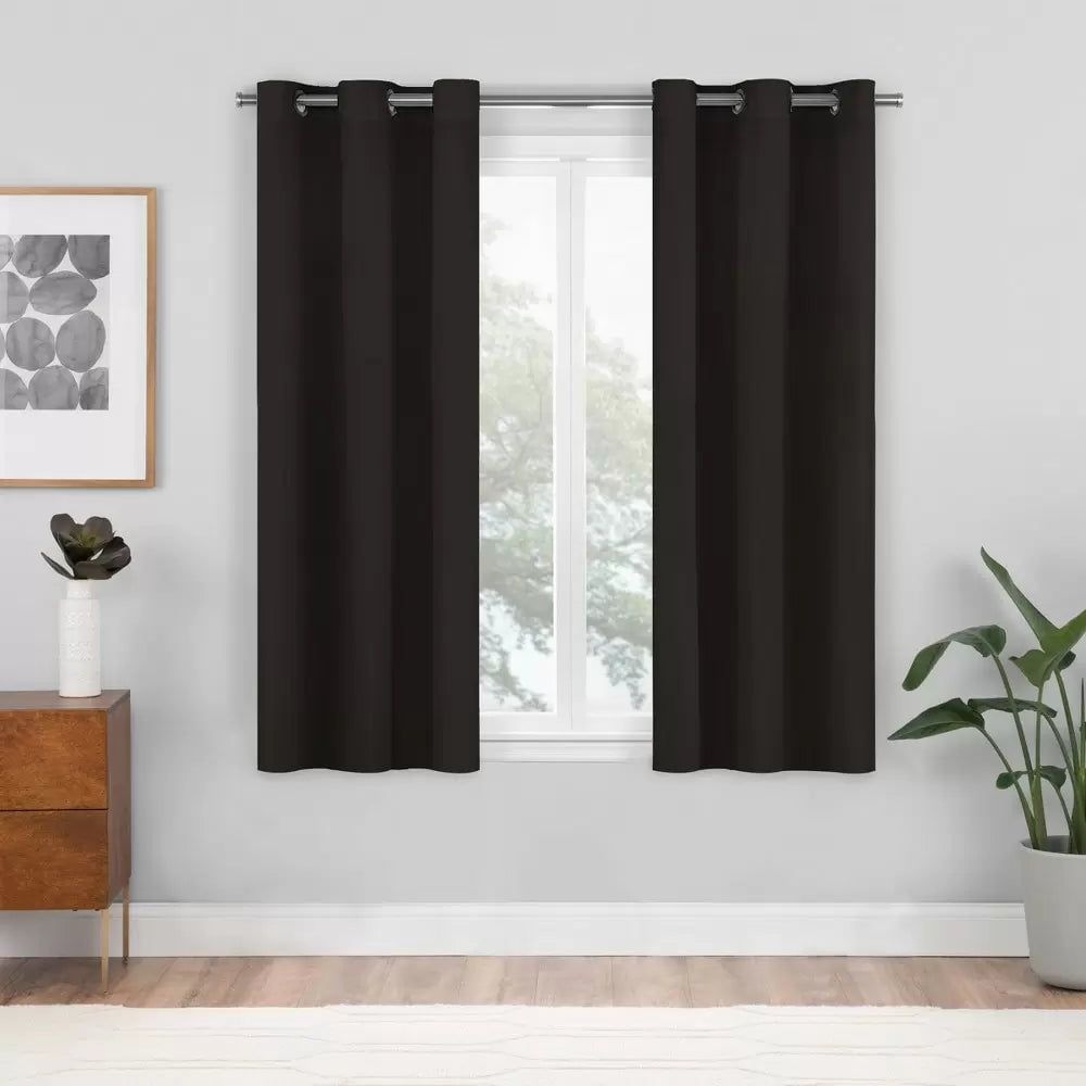 Black 37"x63" Polyester Blackout Grommet Curtain Panels