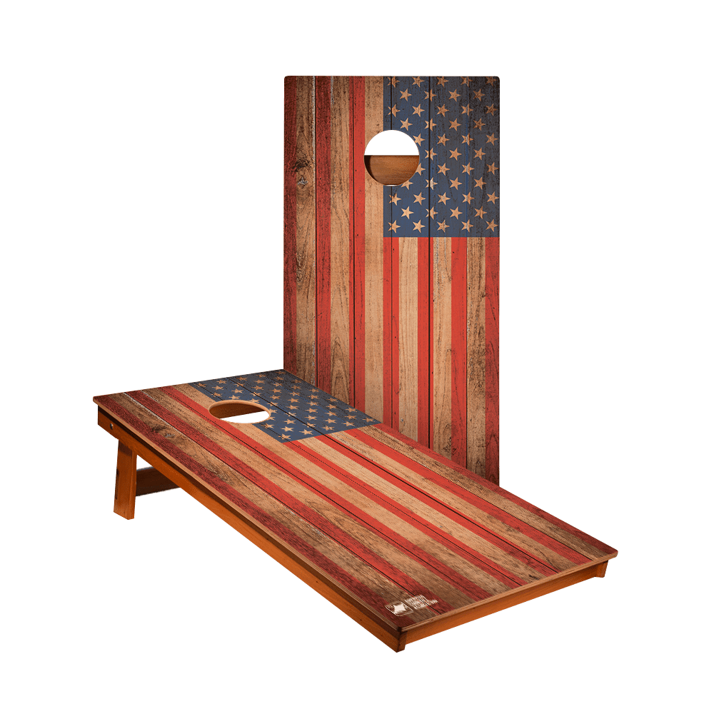 Rustic American Flag Distressed Wood Cornhole Boards Set