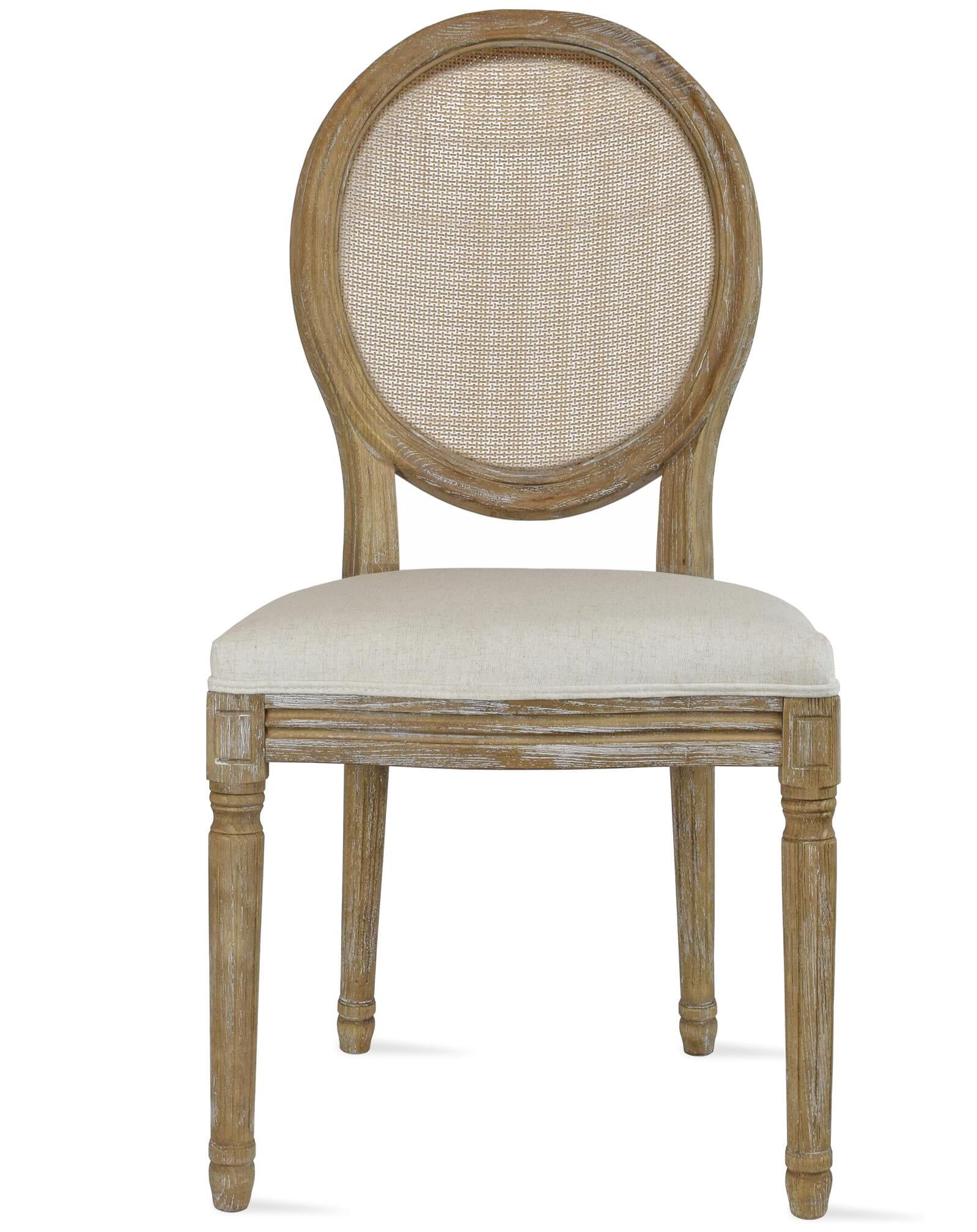 Beige Linen Upholstered Side Chair with Cane Wood Frame