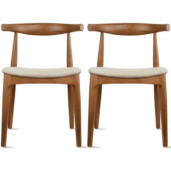 Set of 2 Espresso Wood Side Chairs with Beige Fabric Seat