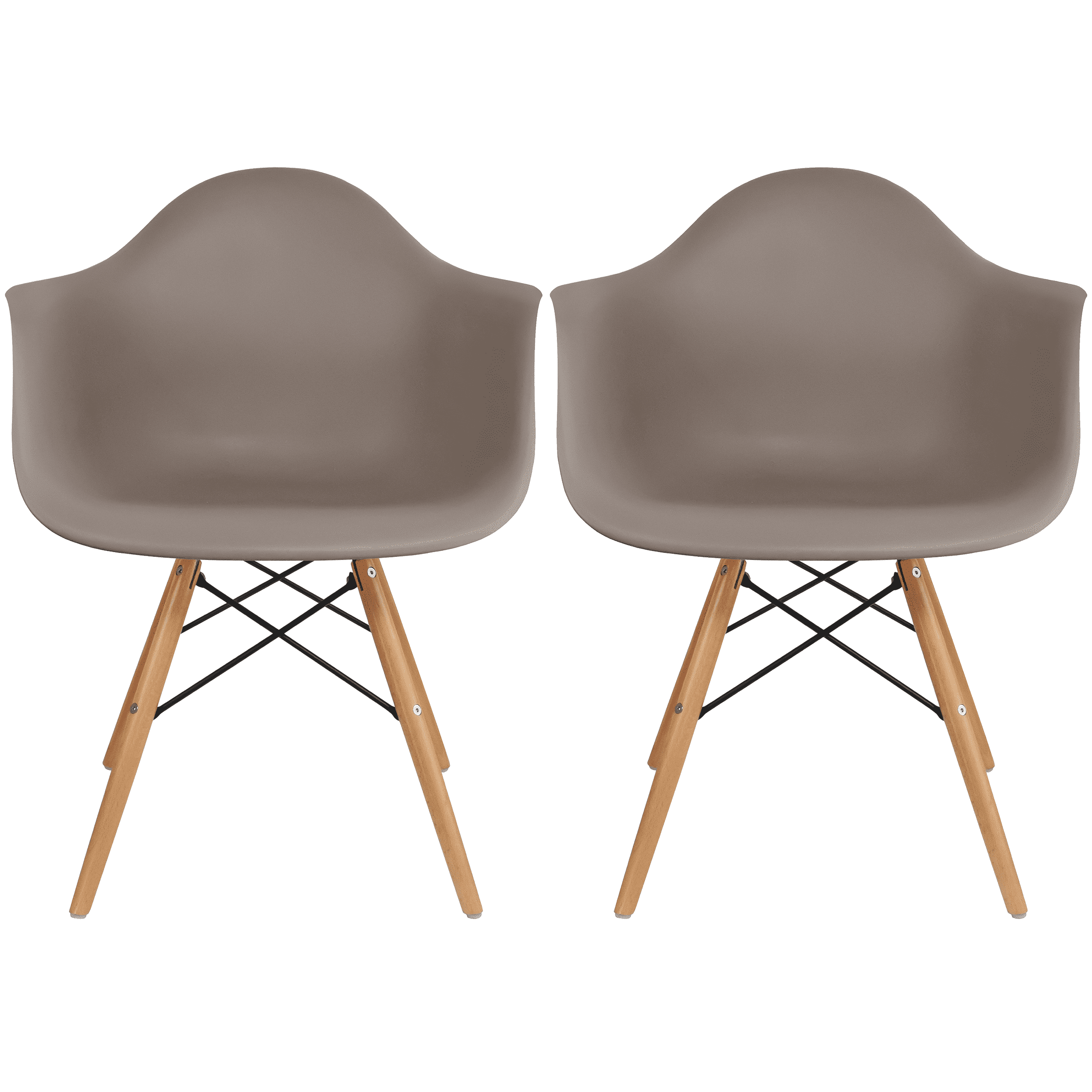 Set of 2 Taupe Gray Plastic Armchairs with Wooden Legs