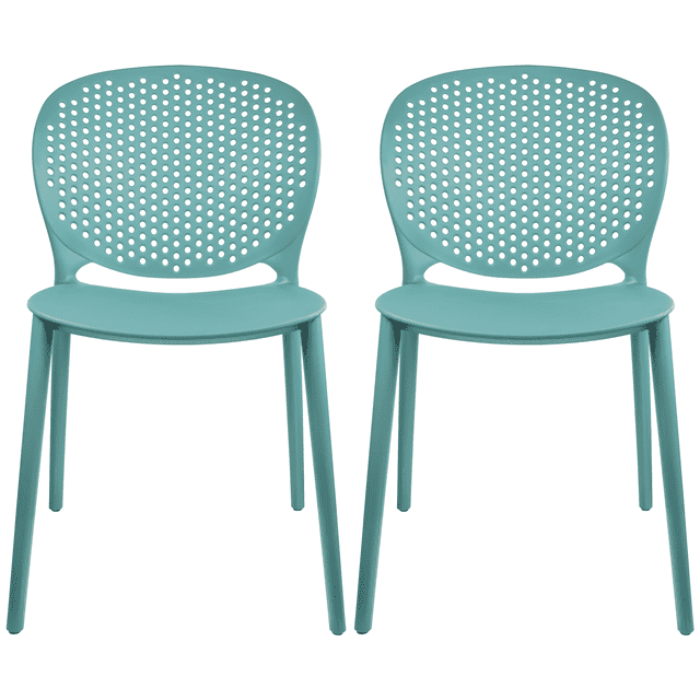 Aqua Blue Stackable Modern Matte Plastic Dining Chairs - Set of 2