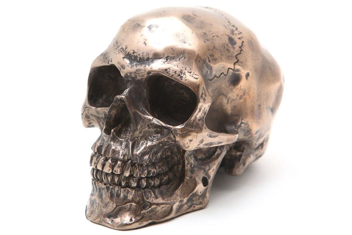 Small Bronze Finish Skeleton Skull Figurine