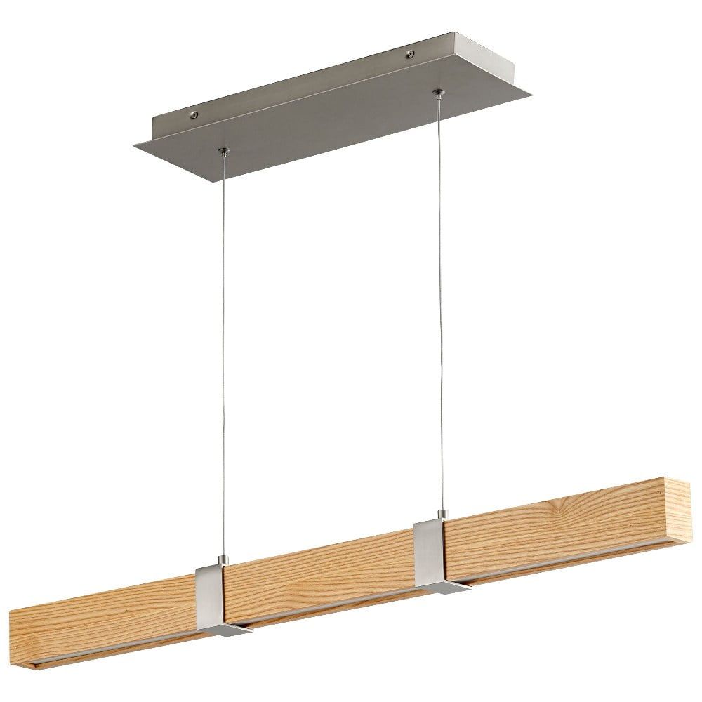 Contemporary Satin Nickel & White Oak LED Pendant Light