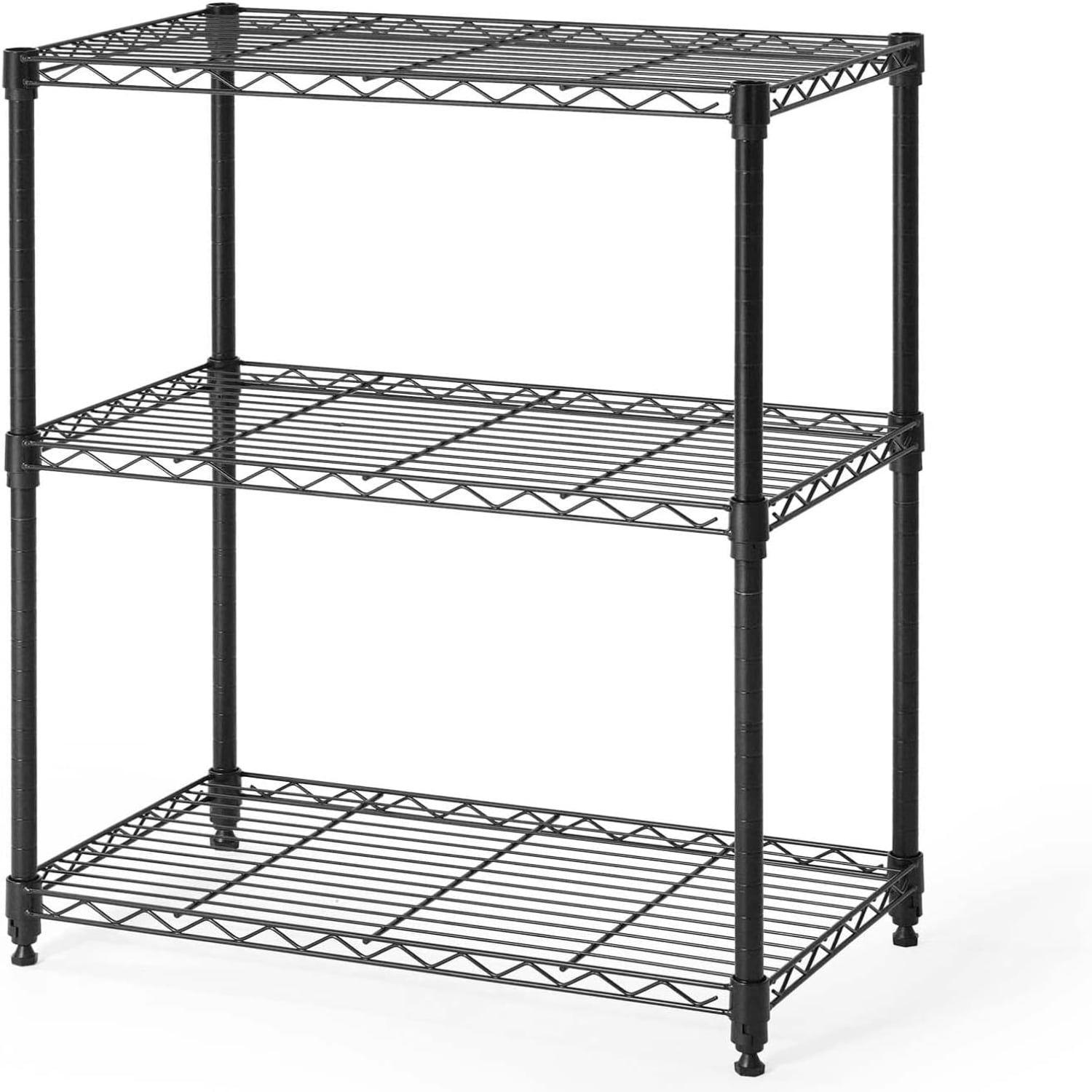 Black 3-Tier Adjustable Height Steel Wire Shelving Unit