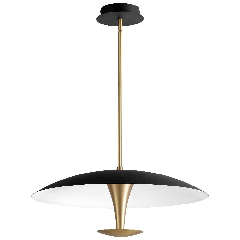 Spacely 1-Light LED Pendant in Matte White and Aged Brass