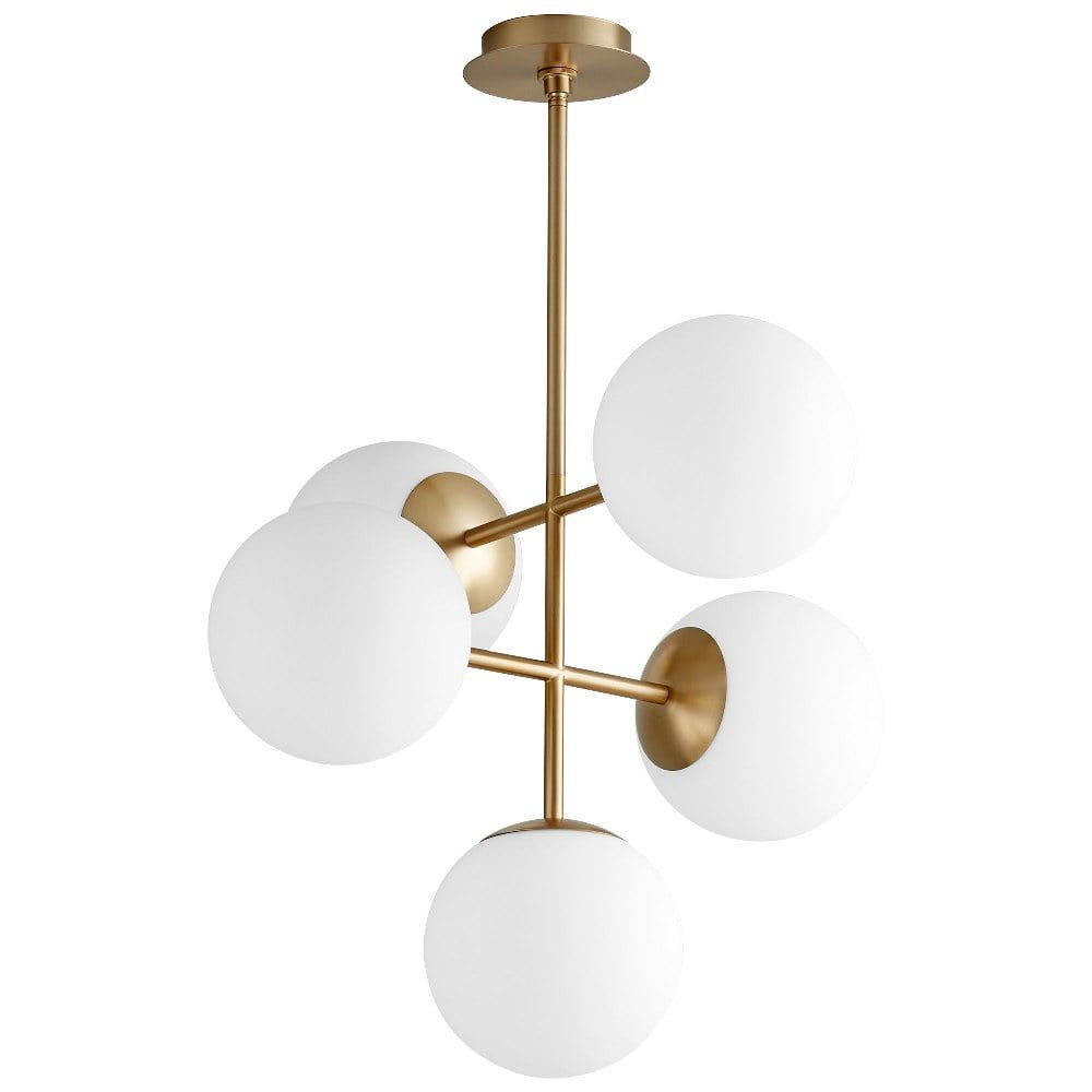 Aged Brass Globe LED Pendant with Satin Opal Glass Shades