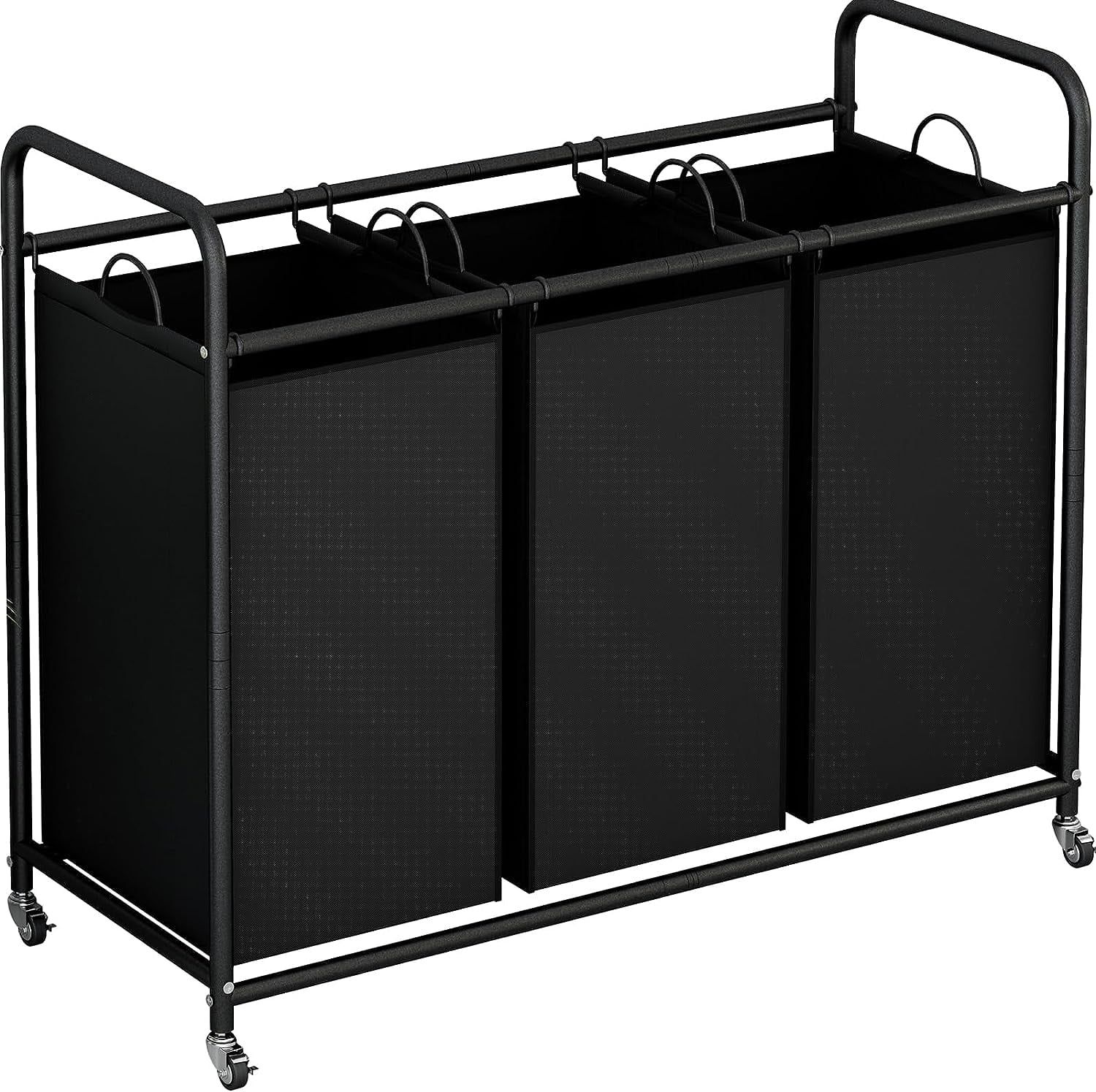 Black 3-Bag Laundry Sorter Cart with Wheels