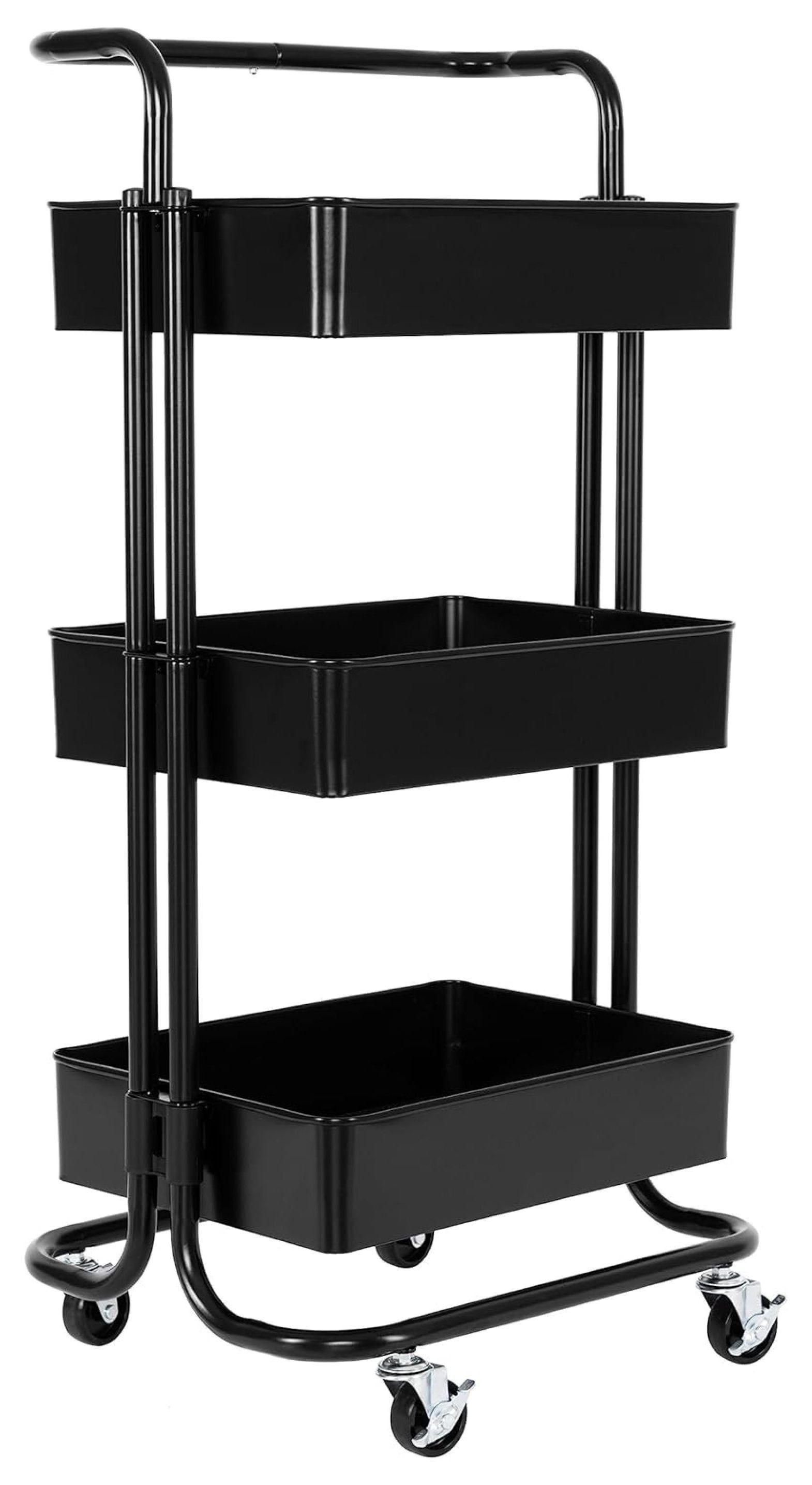 Black 3-Tier Metal Rolling Storage Utility Cart with Handle