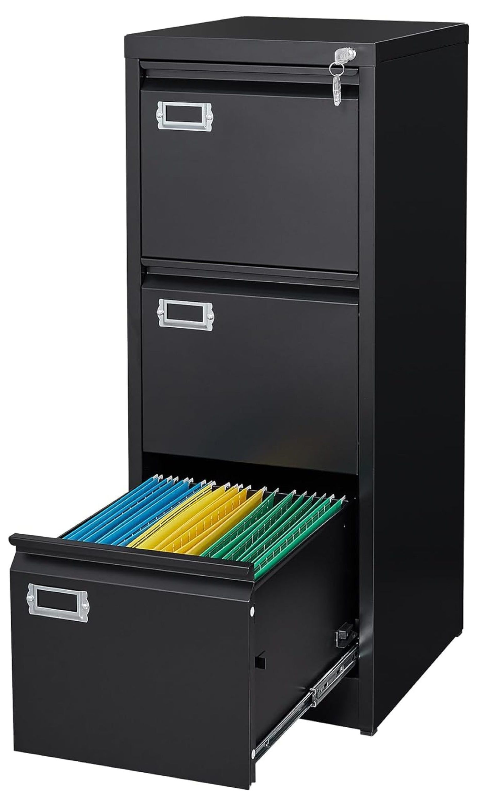 Black Metal 3-Drawer Lockable Vertical Filing Cabinet