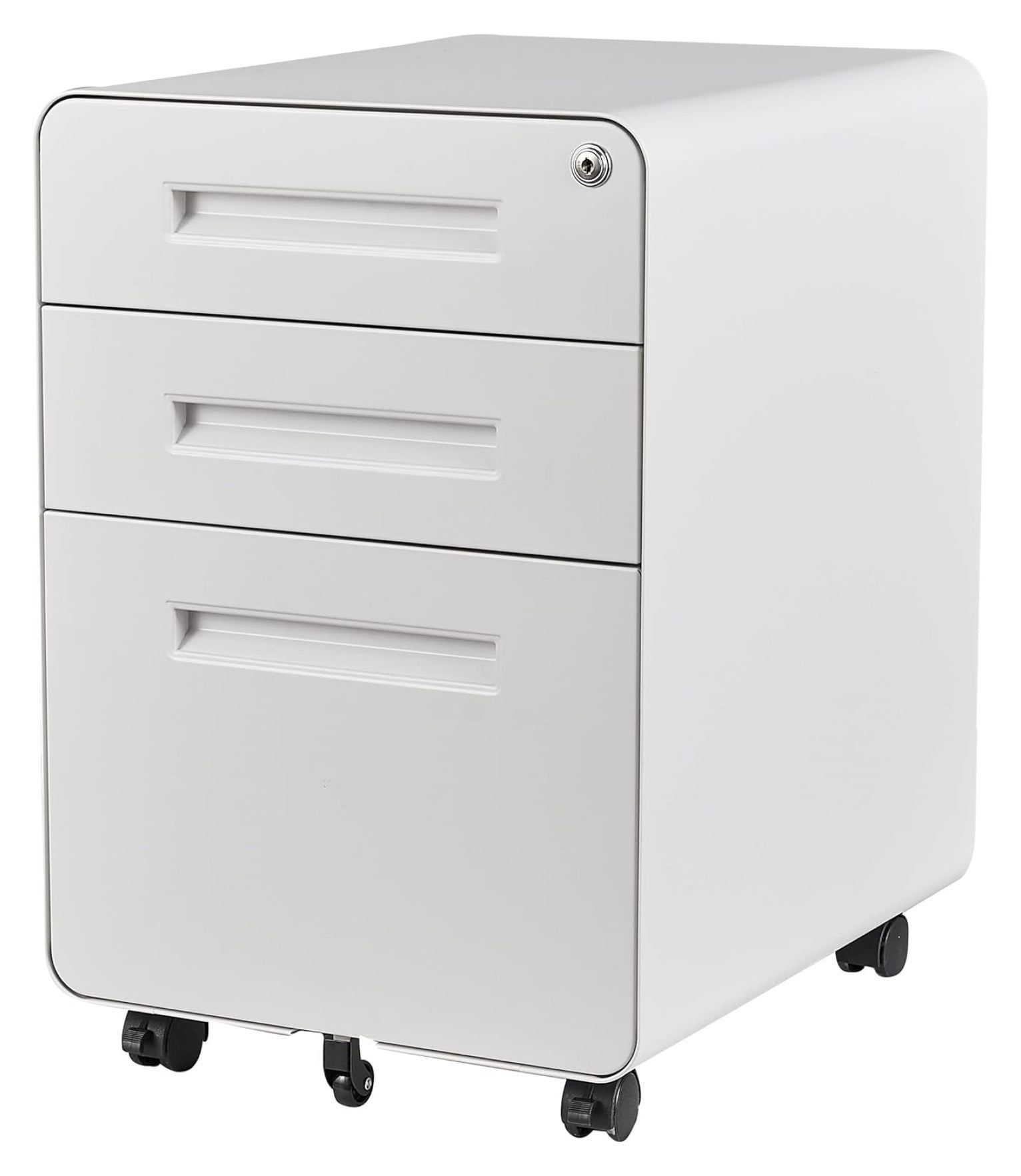 White Metal 3-Drawer Rolling File Cabinet with Lock