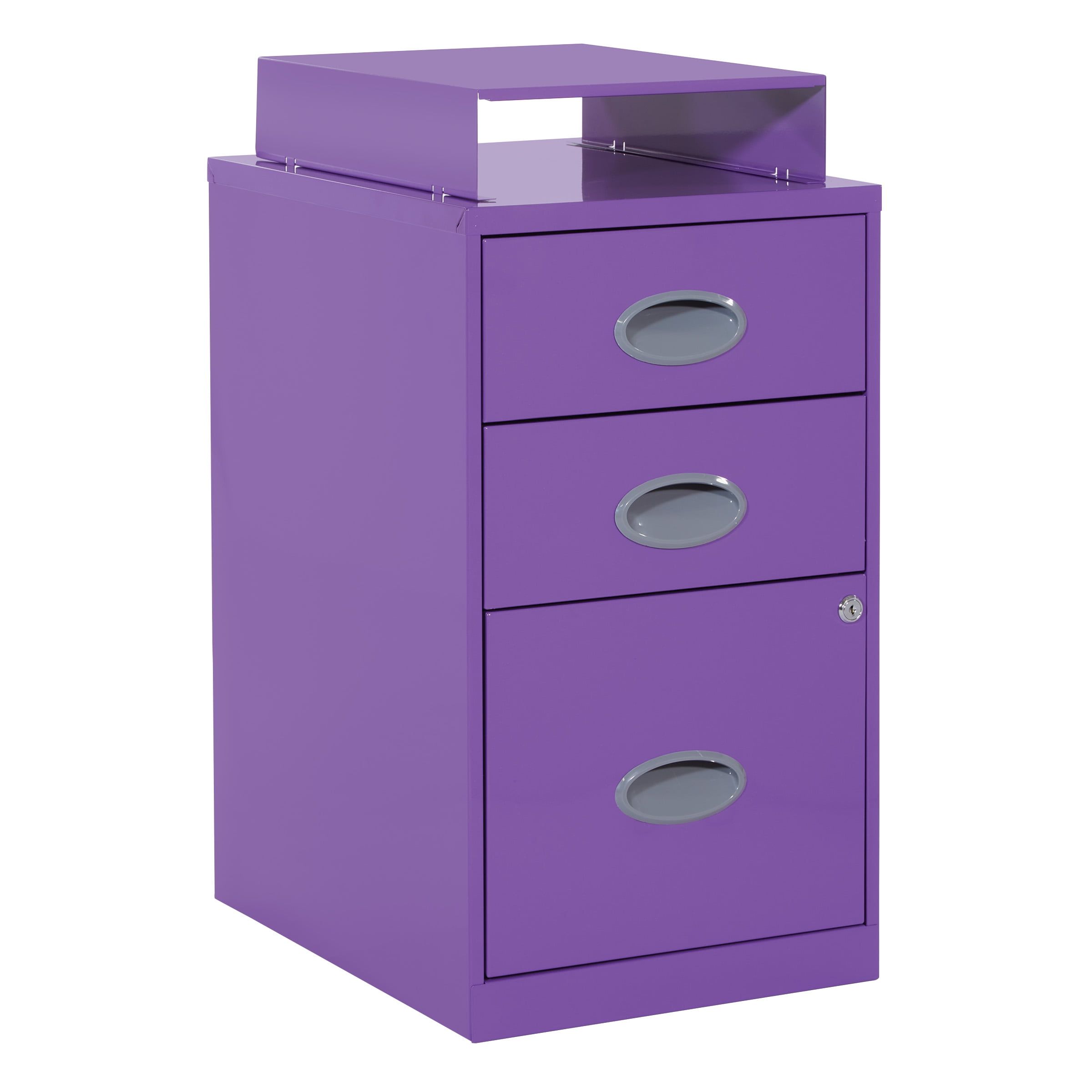 Purple 3-Drawer Lockable Metal File Cabinet with Top Shelf
