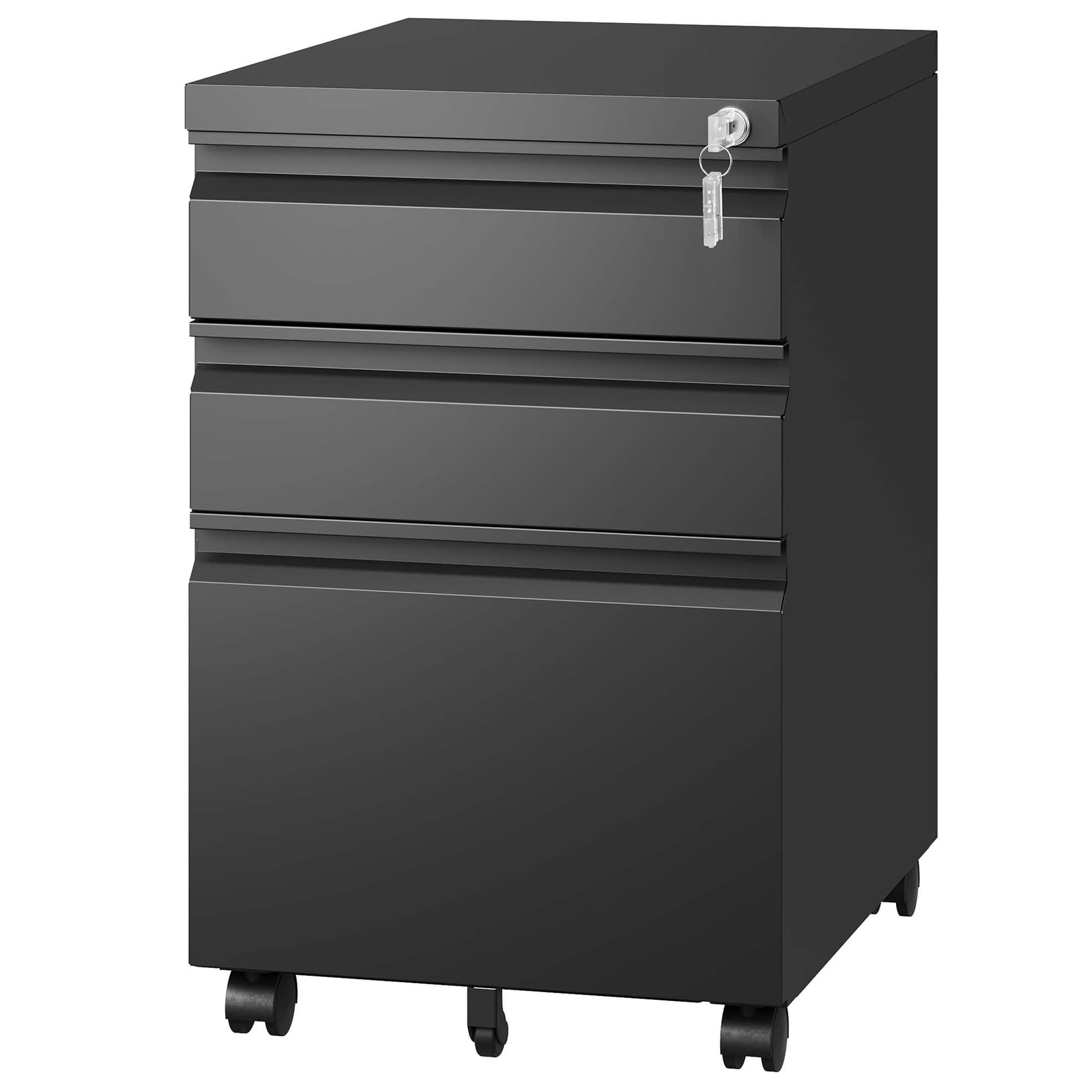 Black Mobile 3 Drawer Lockable Metal File Cabinet