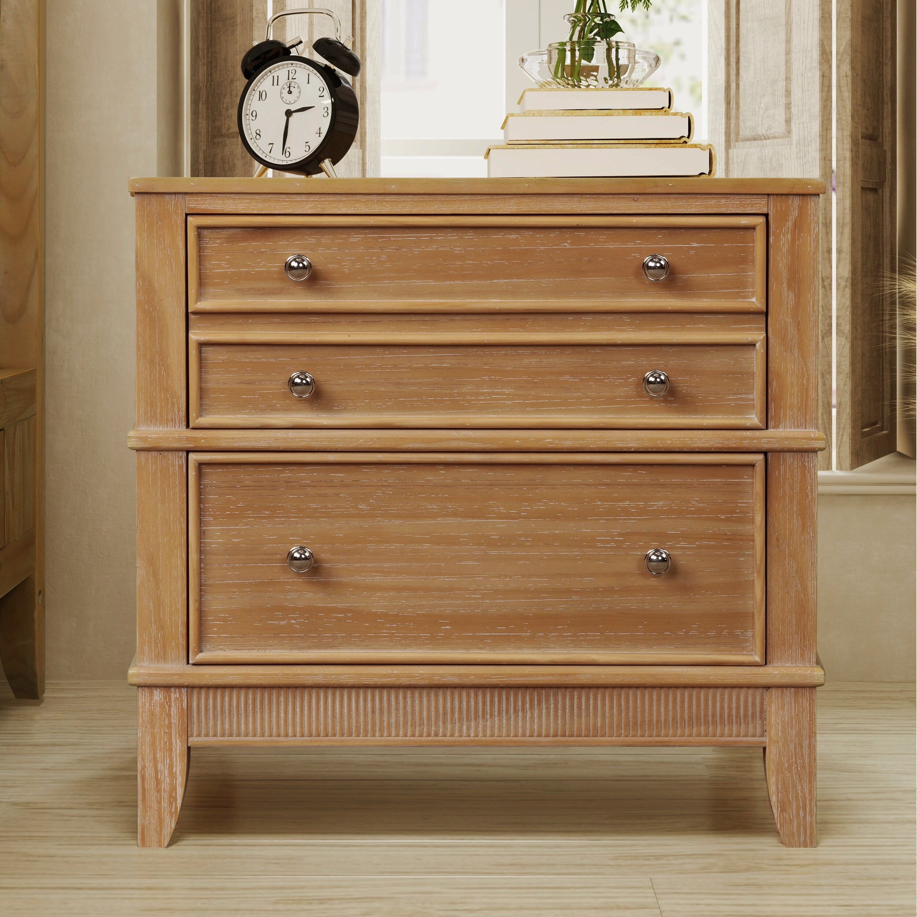 Natural Pine 3-Drawer Nightstand with Pewter Hardware