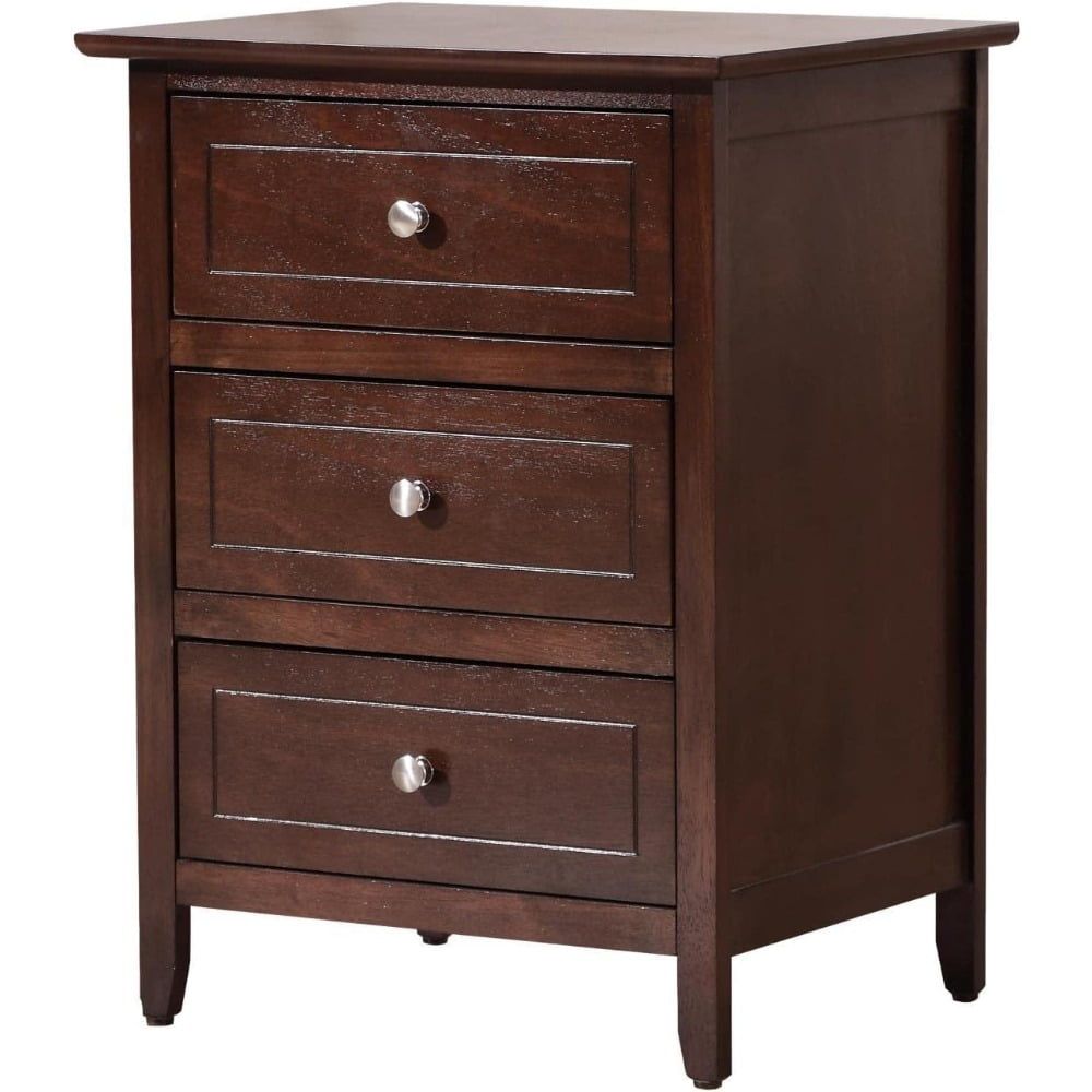 Cappuccino 3-Drawer Nightstand with Nickel Hardware