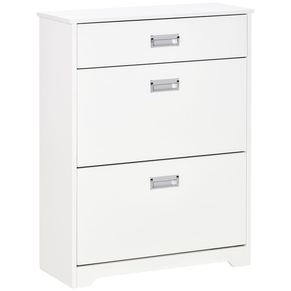 White Engineered Wood Adjustable Shoe Cabinet with Flip Doors