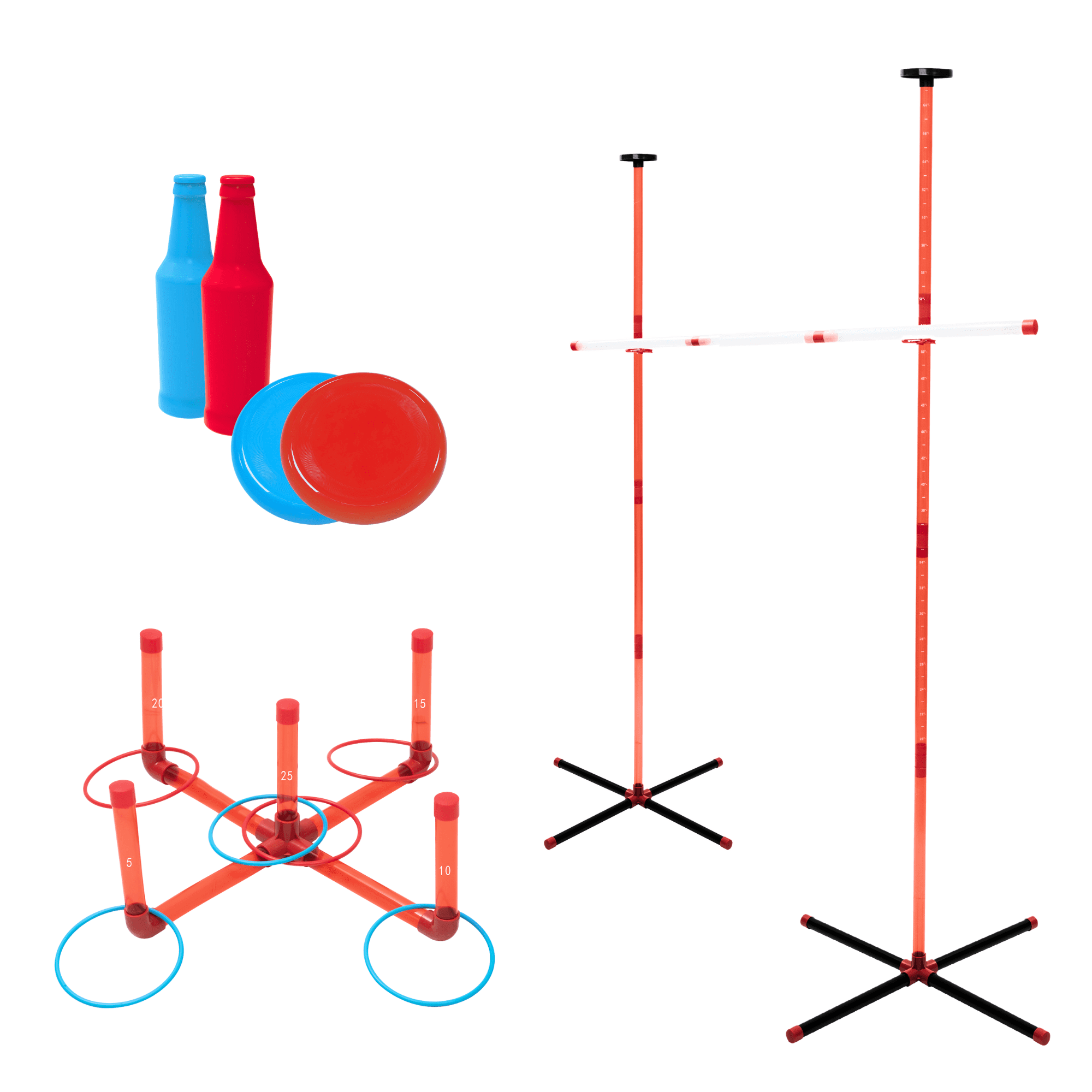 3-in-1 Red and Blue Outdoor Yard Games Set with 70-Inch Height