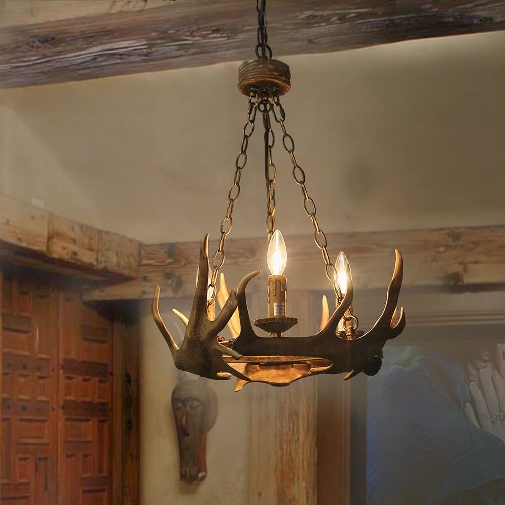 Rustic 3-Light Antler Chandelier with Resin and Iron