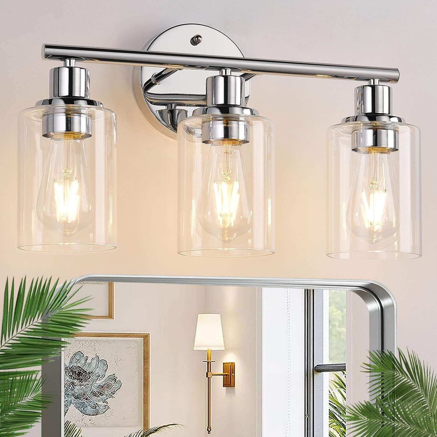 3-Light Brushed Nickel Vanity Light with Clear Glass Shades