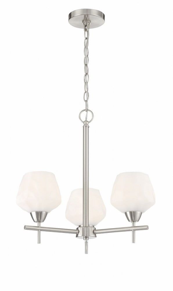 Elegant Etched Opal Glass 3-Light Chandelier in Brushed Nickel