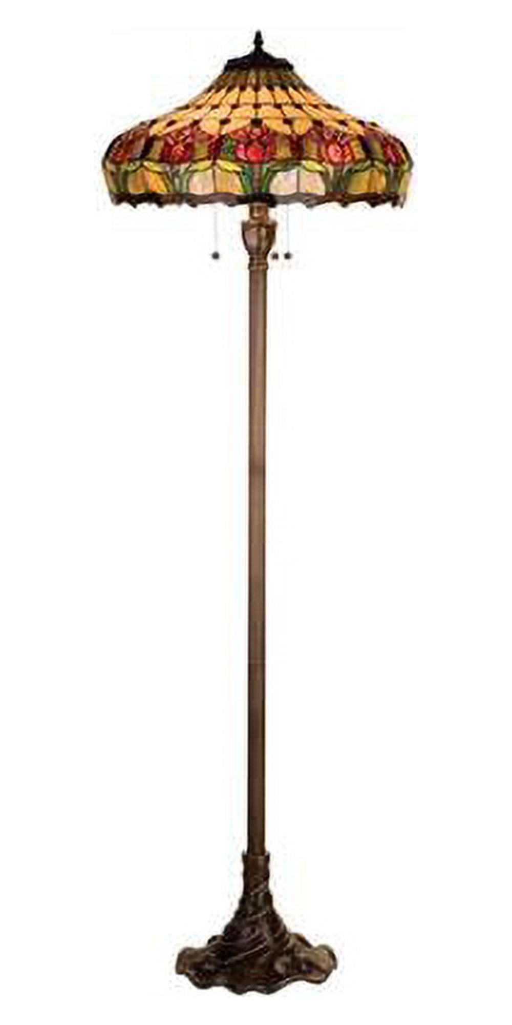 Colonial Tulip 3-Light Stained Glass Floor Lamp with Bronze Finish