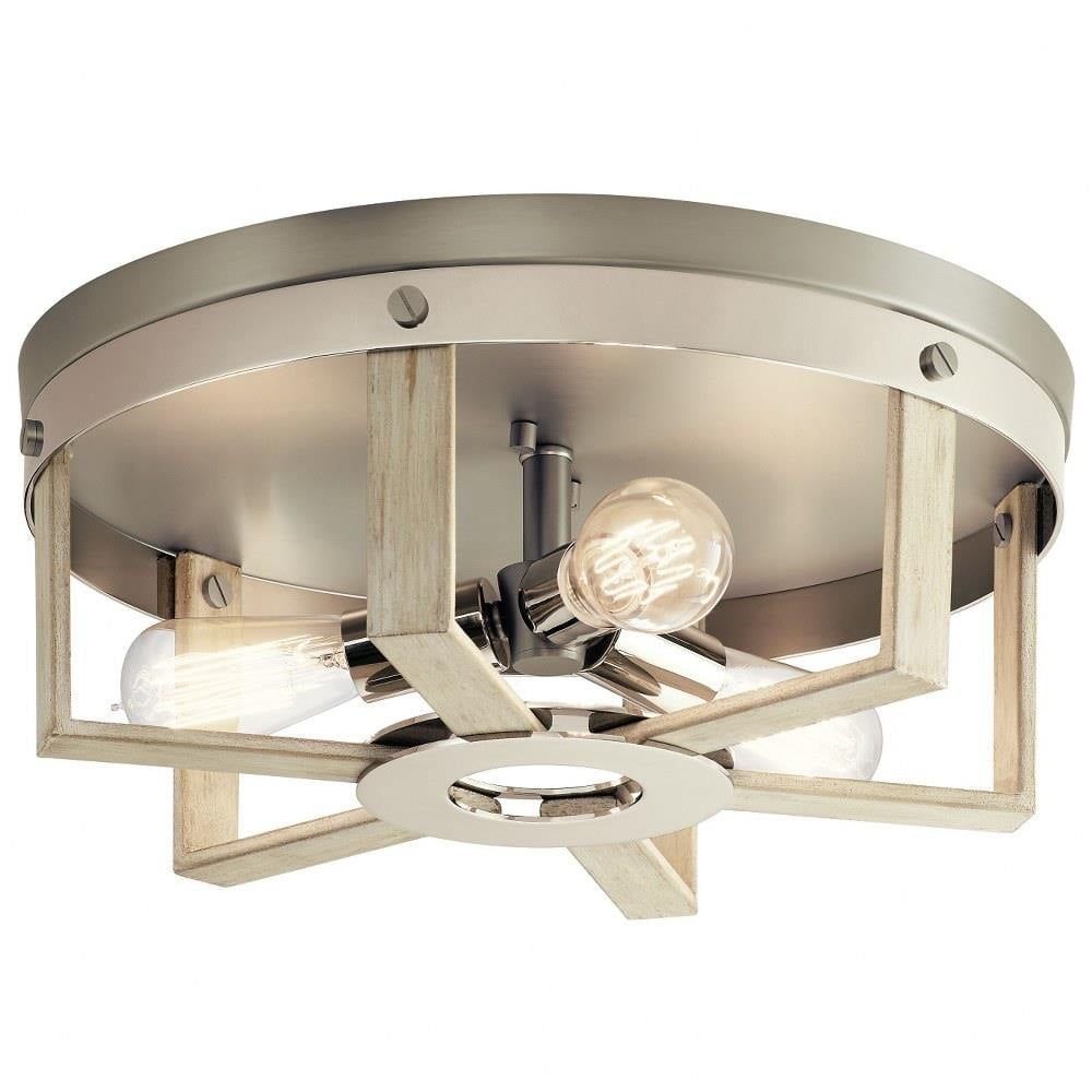 Gilbert Circus 16.25" White Washed Wood and Satin Nickel Flush Mount Light