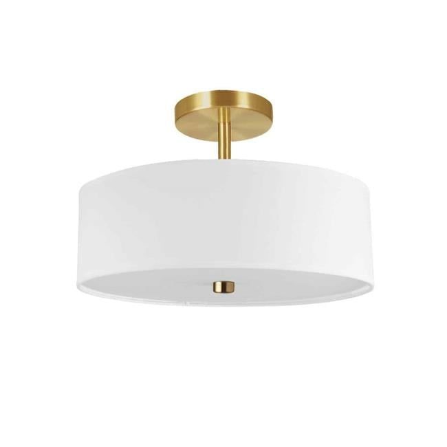 Everly Aged Brass 14'' White Drum Semi-Flush Ceiling Light