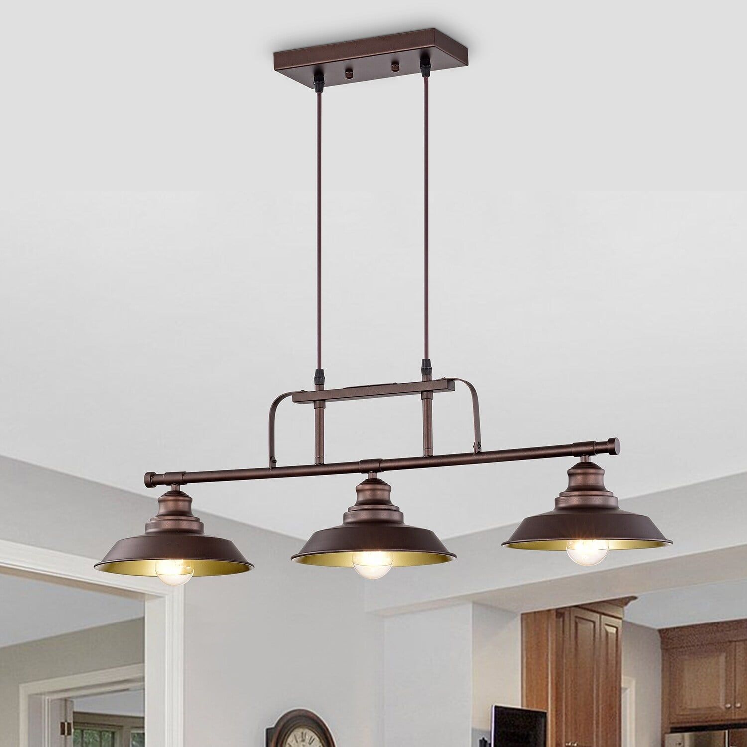 Bronze 3-Light Industrial Kitchen Island Pendant