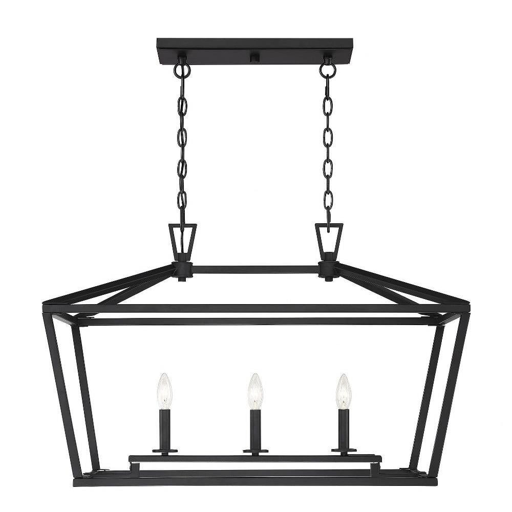 Matte Black 3-Light Linear Chandelier with Open Lantern Design