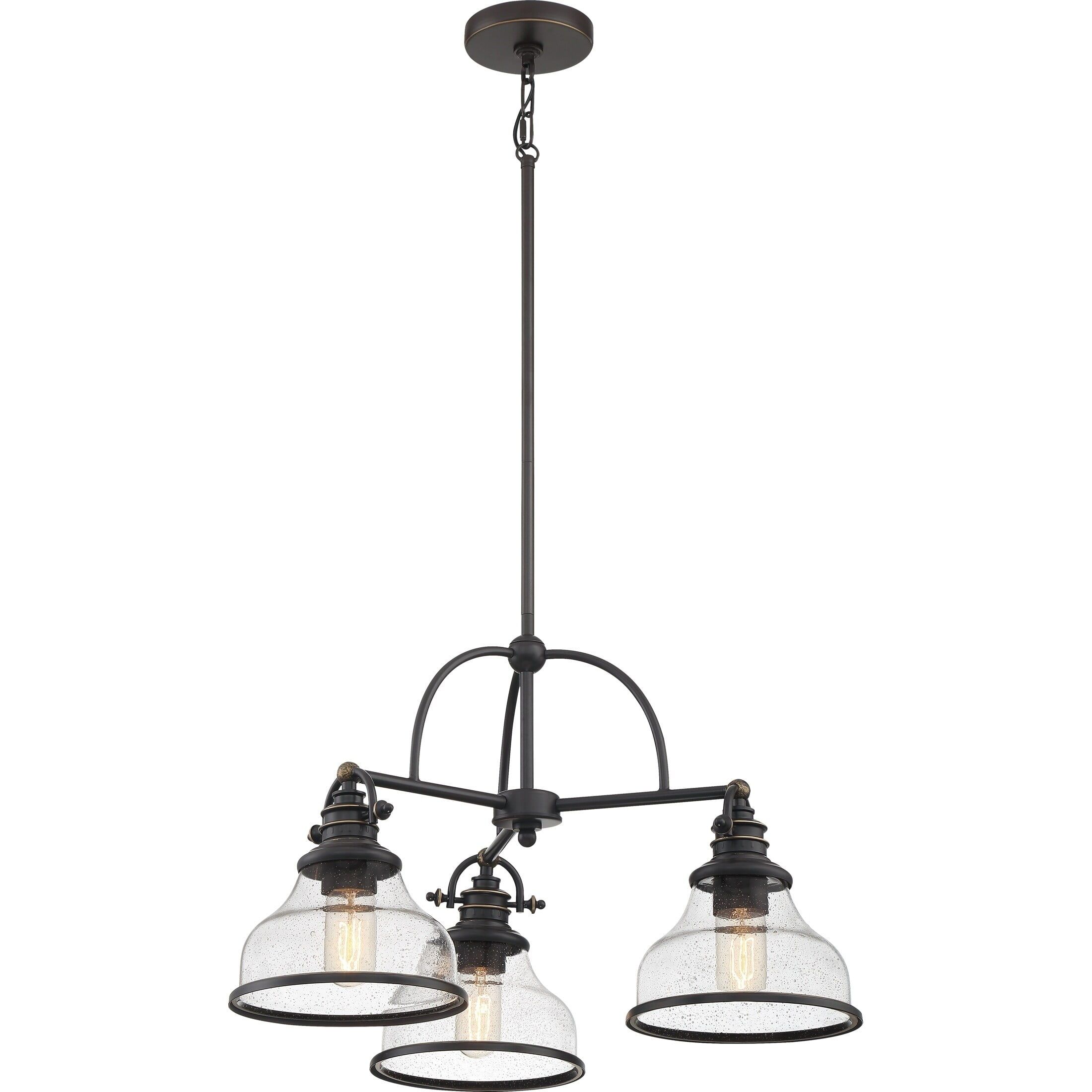 Grant 24'' Bronze Steel 3-Light Medium Chandelier with Seedy Glass