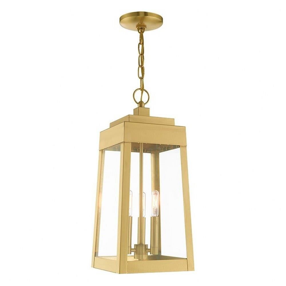 3 Light Outdoor Pendant Lantern in Mid Century Modern Style 8.25 inches Wide By 19.75 inches High-Satin Brass Finish Bailey Street Home